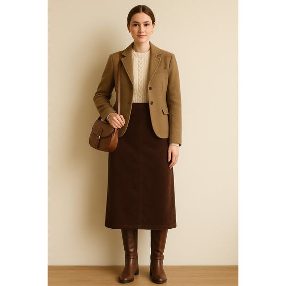 Eddie Bauer VTG SZ 12 100% Cotton Corduroy Long Pencil Skirt In Chocolate Brown - Picture 1 of 7